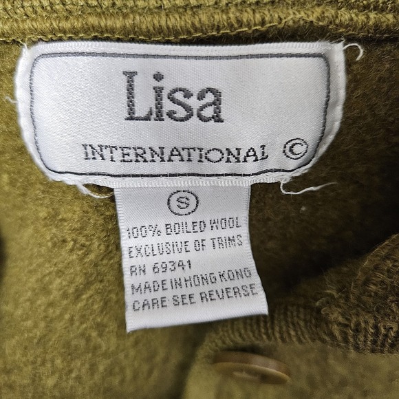 Lisa International Cardigan Women S Green Boiled Wool Leaf Applique Button Front - Picture 2 of 10